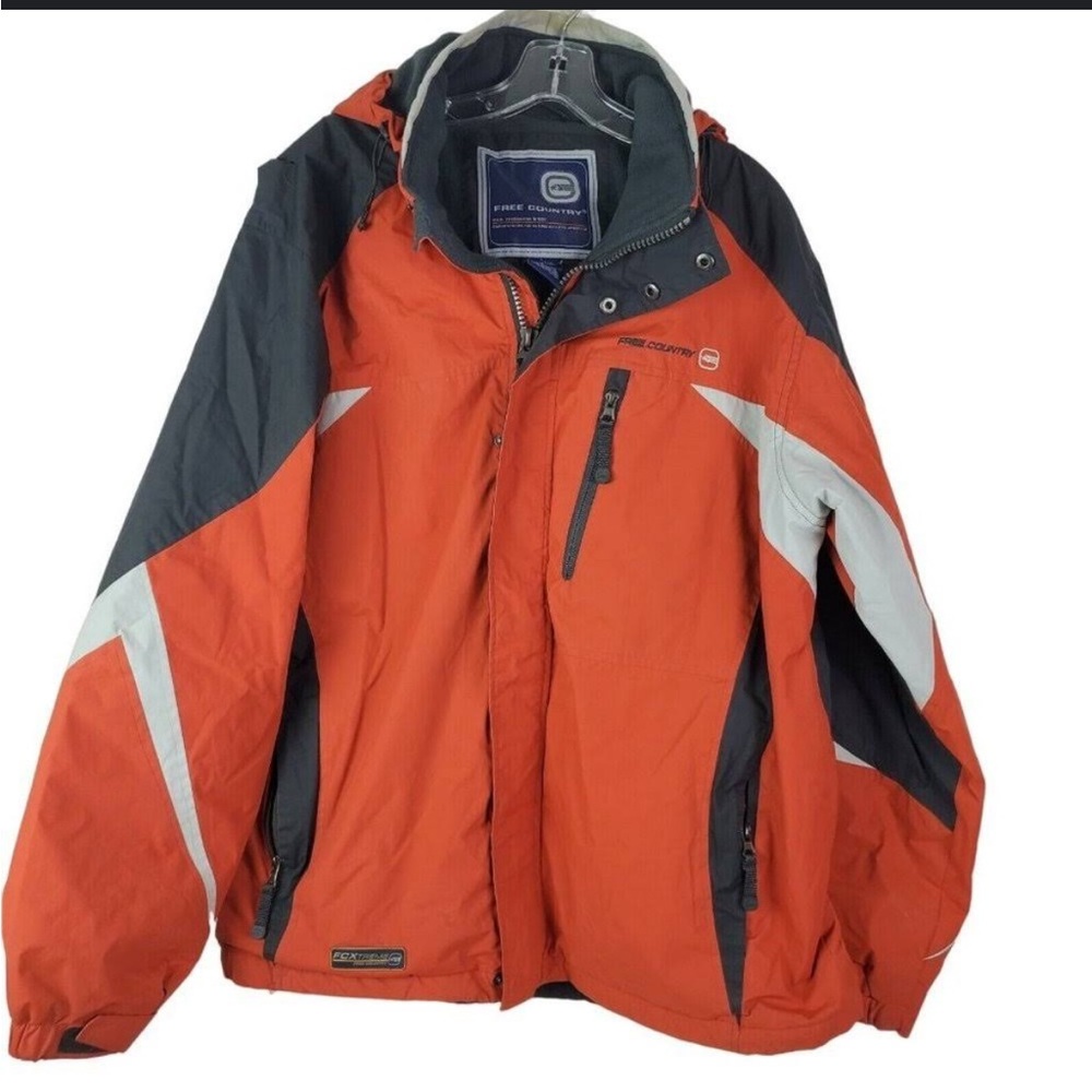 Free Country FCXtreme Fleece Lined Winter Jacket Hooded Mens M Orange
